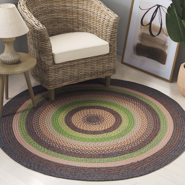 Safavieh Braided Hand Woven Indoor/Outdoor Rug - Durable, Stylish Grey And Rust Design For High-traffic Areas Brown ,Green Polypropylene Pile Brd314t-6ov