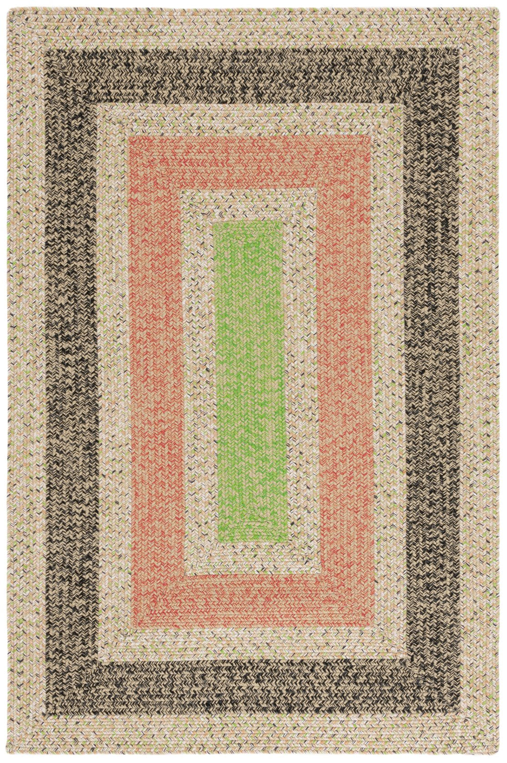 Safavieh Braded Area Rug - Hand-woven, Durable, Stylish Design For Indoor & Outdoor Spaces, Easy To Clean Black ,Light Green Polypropylene Pile Brd319z-5sq