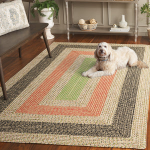 Safavieh Braded Area Rug - Hand-woven, Durable, Stylish Design For Indoor & Outdoor Spaces, Easy To Clean Black ,Light Green Polypropylene Pile Brd319z-5sq