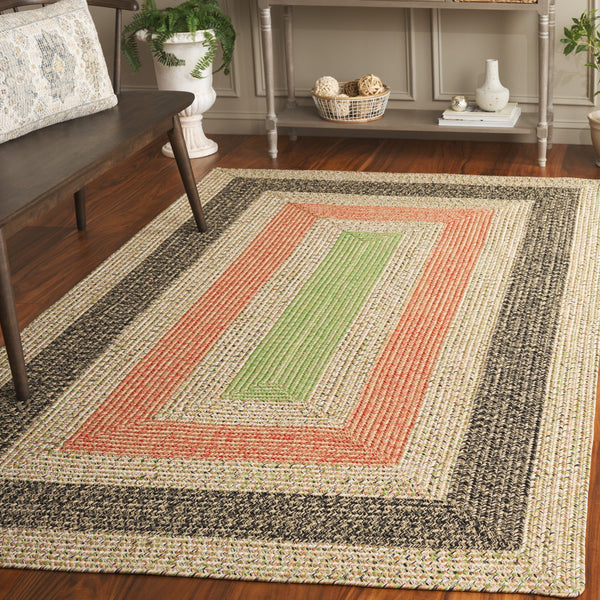 Safavieh Braded Area Rug - Hand-woven, Durable, Stylish Design For Indoor & Outdoor Spaces, Easy To Clean Black ,Light Green Polypropylene Pile Brd319z-5sq