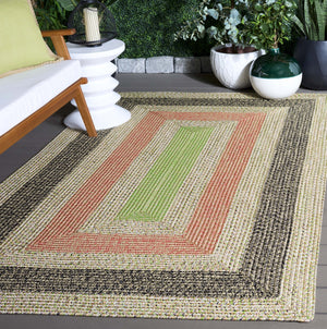 Safavieh Braded Area Rug - Hand-woven, Durable, Stylish Design For Indoor & Outdoor Spaces, Easy To Clean Black ,Light Green Polypropylene Pile Brd319z-5sq