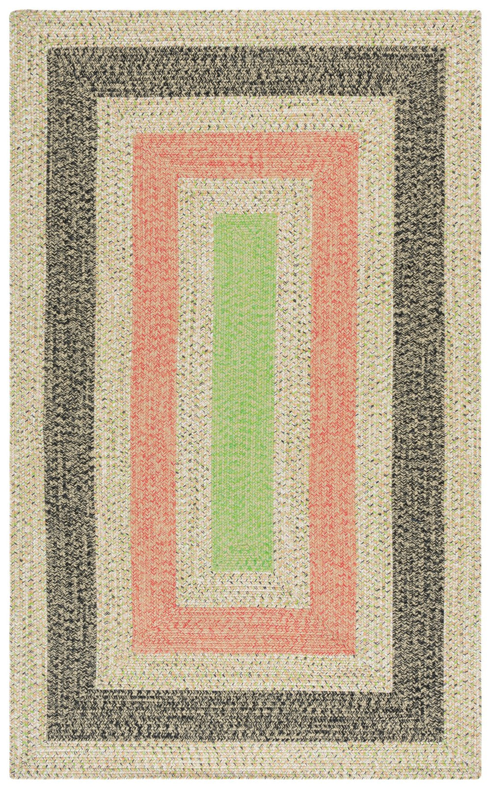 Safavieh Braded Area Rug - Hand-woven, Durable, Stylish Design For Indoor & Outdoor Spaces, Easy To Clean Black ,Light Green Polypropylene Pile Brd319z-5sq