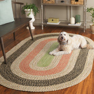 Safavieh Braded Area Rug - Hand-woven, Durable, Stylish Design For Indoor & Outdoor Spaces, Easy To Clean Black ,Light Green Polypropylene Pile Brd319z-5sq