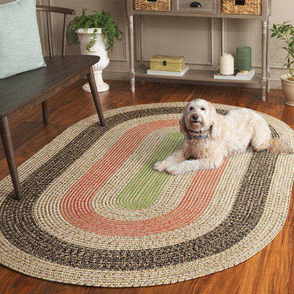 Safavieh Braded Area Rug - Hand-woven, Durable, Stylish Design For Indoor & Outdoor Spaces, Easy To Clean Black ,Light Green Polypropylene Pile Brd319z-5sq