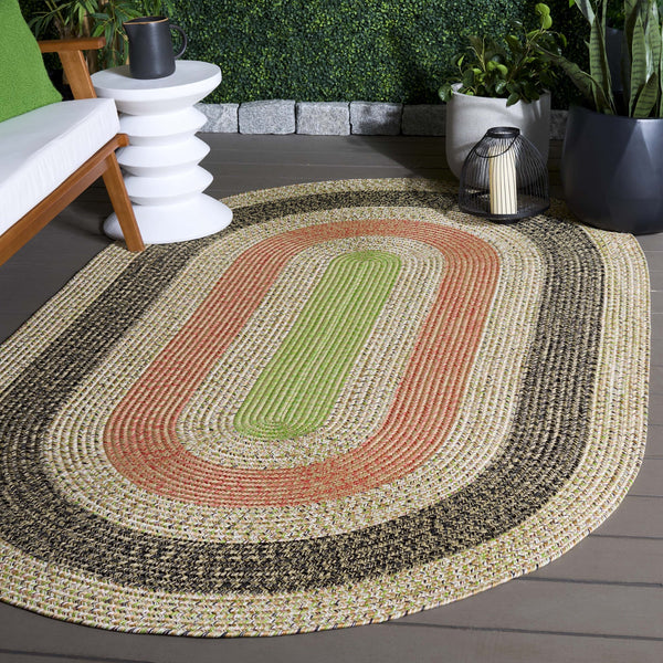 Safavieh Braded Area Rug - Hand-woven, Durable, Stylish Design For Indoor & Outdoor Spaces, Easy To Clean Black ,Light Green Polypropylene Pile Brd319z-5sq