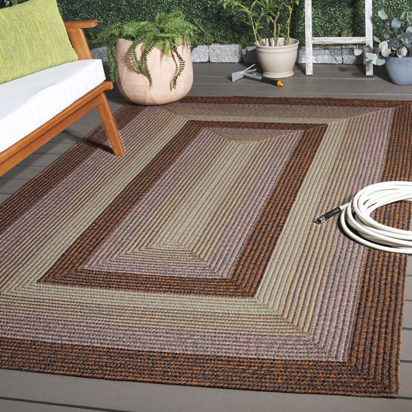 Safavieh Braded Braided Rugs Hand-woven Area Rug In Elegant Earth Tones - Versatile Indoor/Outdoor Décor Piece Dark Brown ,Light Green Polypropylene Pile Brd320t-3r