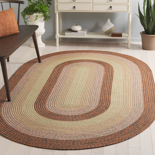 Safavieh Braded Braided Rugs Hand-woven Area Rug In Elegant Earth Tones - Versatile Indoor/Outdoor Décor Piece Dark Brown ,Light Green Polypropylene Pile Brd320t-3r