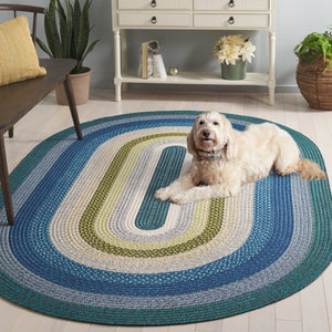 Safavieh Braided Area Rug - Timeless Elegance In Navy And Green, Hand-woven For Indoor & Outdoor Durability Navy ,Green Polypropylene Pile Brd323n-3ov