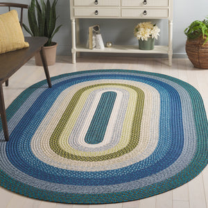 Safavieh Braided Area Rug - Timeless Elegance In Navy And Green, Hand-woven For Indoor & Outdoor Durability Navy ,Green Polypropylene Pile Brd323n-3ov