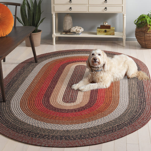 Safavieh Braided Area Rug - Timeless Elegance In Navy And Green, Hand-woven For Indoor & Outdoor Durability Brown ,Rust Polypropylene Pile Brd323t-5ov