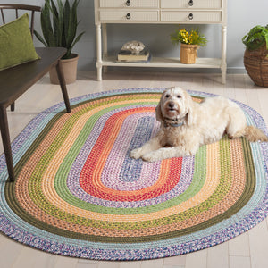 Safavieh Braided Area Rug - Handwoven Durability And Rustic Charm For Indoor & Outdoor Spaces, Easy Care Green ,Rust Polypropylene Pile Brd324y-3ov