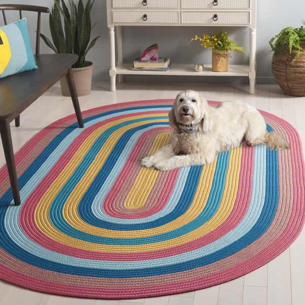 Safavieh Braided Area Rug 5x8 Ft - Hand Woven Polypropylene In Vibrant Pink & Blue For Indoor/Outdoor Charm Pink ,Blue Polypropylene Brd327u-5ov