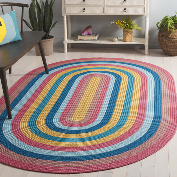 Safavieh Braided Area Rug 5x8 Ft - Hand Woven Polypropylene In Vibrant Pink & Blue For Indoor/Outdoor Charm Pink ,Blue Polypropylene Brd327u-5ov