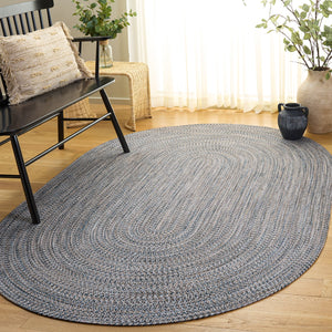 Safavieh Braided Hand-Loomed Oval Area Rug In Navy & Beige — Durable Soft Blend, Low-Profile Braided Texture 3'-0" x 5'-0" BRD376N-3OV