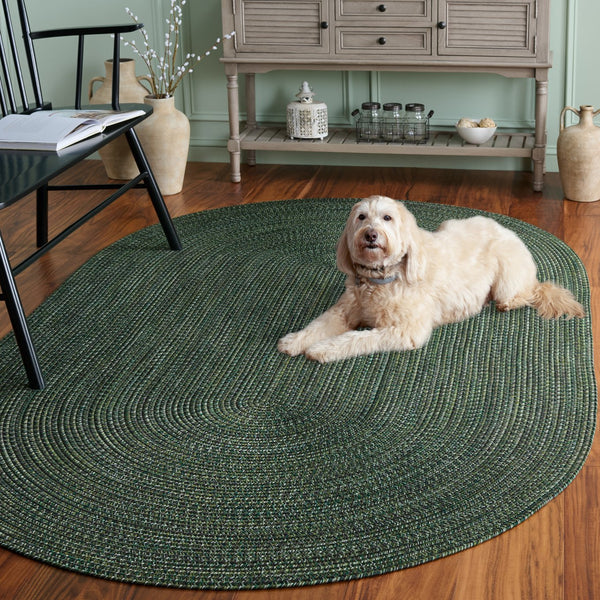 Safavieh Braided 6X9 Oval Green Area Rug — Hand-Loomed Braided Poly Blend, Low-Profile 3/8" Pile, Durable Style BRD376Y-6OV