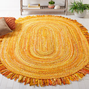 Safavieh Braided Hand‑Woven Gold Cotton Rug — Timeless Indian Craftsmanship, Low-Profile 1/4" Pile For Entryway 4'-0" x 4'-0" BRD451D-4R