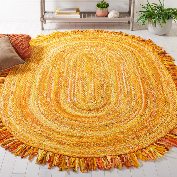 Safavieh Braided Hand‑Woven Gold Cotton Rug — Timeless Indian Craftsmanship, Low-Profile 1/4" Pile For Entryway 4'-0" x 4'-0" BRD451D-4R