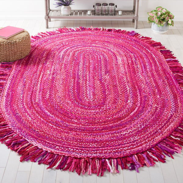 Safavieh Braided Oval Pink Fuchsia Area Rug Handwoven Cotton 7X9 Artisan-Made Low-Profile Coastal Chic Decor 7'-0" x 9'-0" BRD451U-7OV