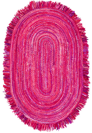 Safavieh Braided Oval Pink Fuchsia Area Rug Handwoven Cotton 7X9 Artisan-Made Low-Profile Coastal Chic Decor 7'-0" x 9'-0" BRD451U-7OV