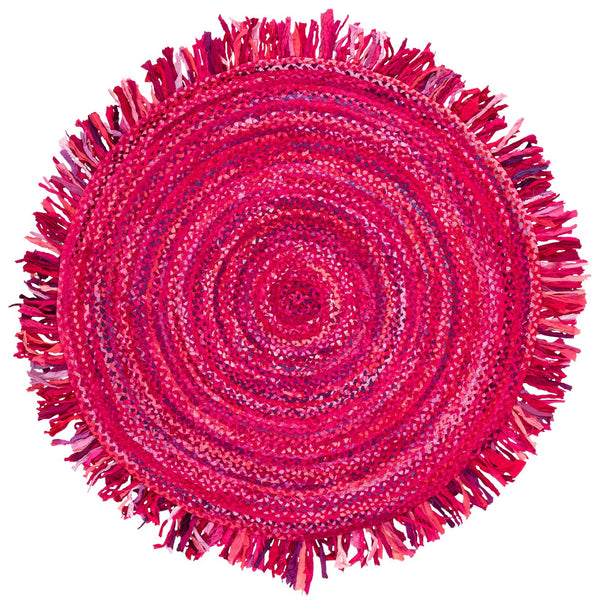 Safavieh Braided Round Pink Fuchsia Cotton Area Rug — Handwoven Indian Braided Texture, Low-Profile Comfort 6'-0" x 6'-0" BRD451U-6R