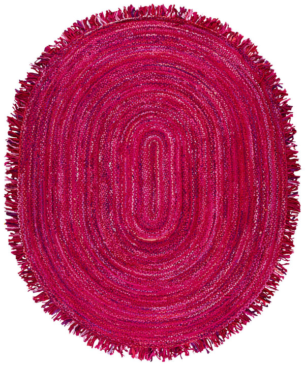 Safavieh Braided Oval Pink Fuchsia Area Rug Handwoven Cotton 7X9 Artisan-Made Low-Profile Coastal Chic Decor 7'-0" x 9'-0" BRD451U-7OV