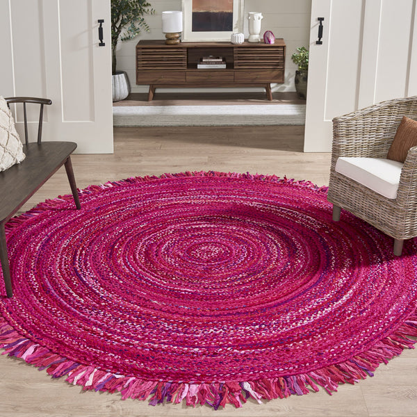 Safavieh Braided Oval Pink Fuchsia Area Rug Handwoven Cotton 7X9 Artisan-Made Low-Profile Coastal Chic Decor 7'-0" x 9'-0" BRD451U-7OV