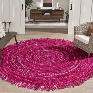 Safavieh Braided Round Pink Fuchsia Cotton Area Rug — Handwoven Indian Braided Texture, Low-Profile Comfort 6'-0" x 6'-0" BRD451U-6R