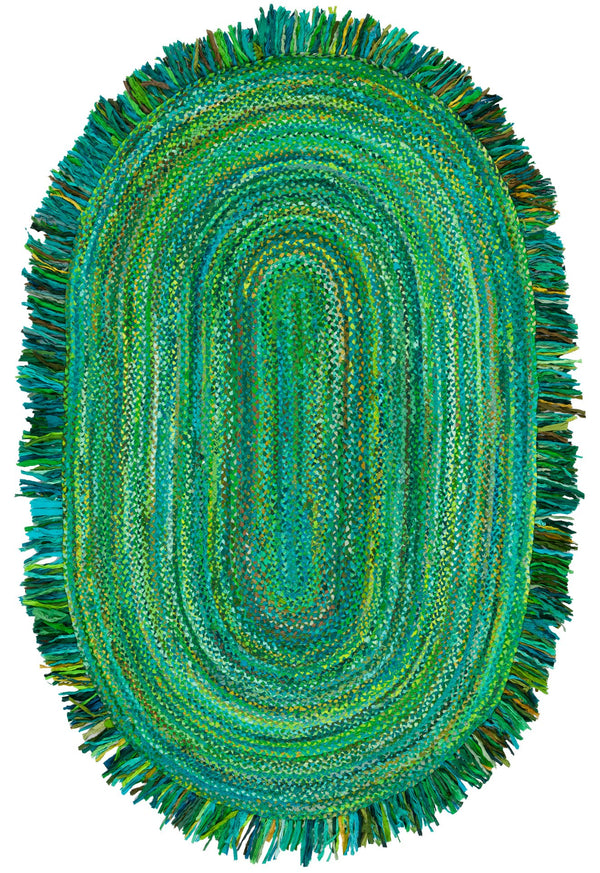 Safavieh Braided Hand-Woven Round Cotton Rug In Vibrant Green — Low-Profile, Durable Coastal Style Accent 4'-0" x 4'-0" BRD451Y-4R