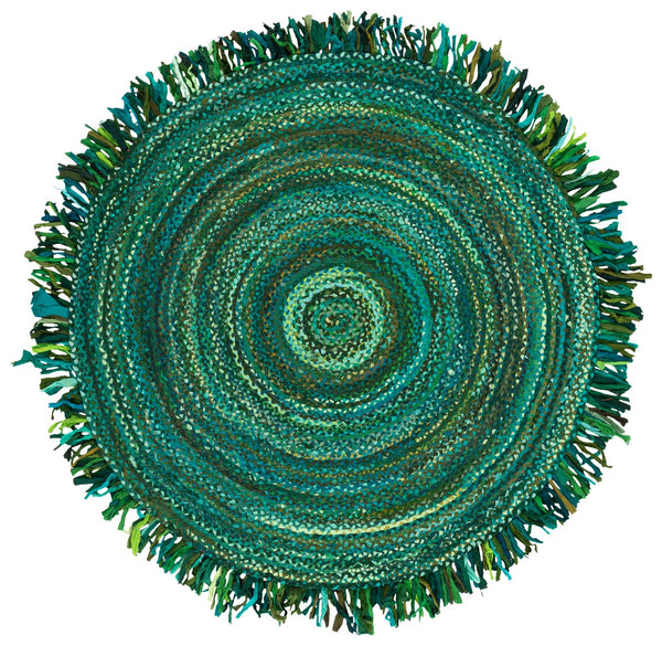 Safavieh Braided Hand-Woven Round Cotton Rug In Vibrant Green — Low-Profile, Durable Coastal Style Accent 4'-0" x 4'-0" BRD451Y-4R