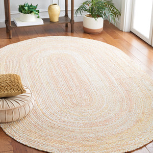 Safavieh Braided Hand-Woven Oval Cotton Rug Beige — Low-Profile Bohemian Flatweave, Durable & Cozy Finish 8'-0" x 10'-0" BRD452B-8OV