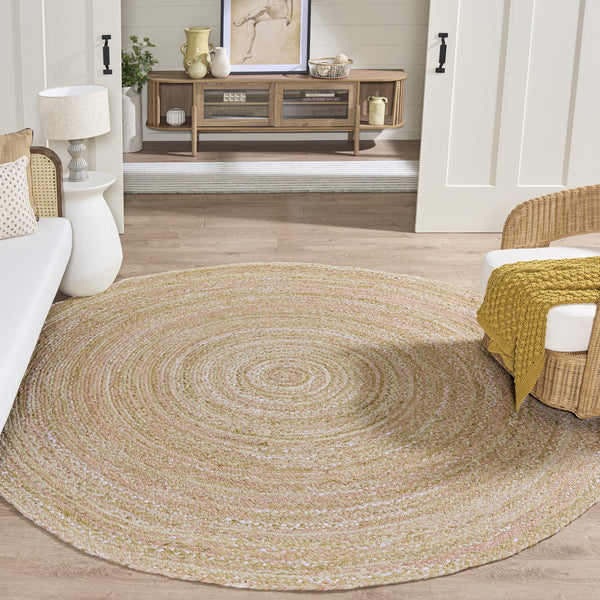 Safavieh Braided Hand-Woven Oval Cotton Rug Beige — Low-Profile Bohemian Flatweave, Durable & Cozy Finish 8'-0" x 10'-0" BRD452B-8OV