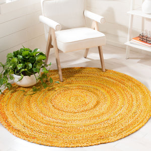 Safavieh Braided Handwoven Oval Area Rug In Warm Gold Cotton — Bohemian-Modern Texture, Low-Profile Elegance 7'-0" x 9'-0" BRD452D-79OV