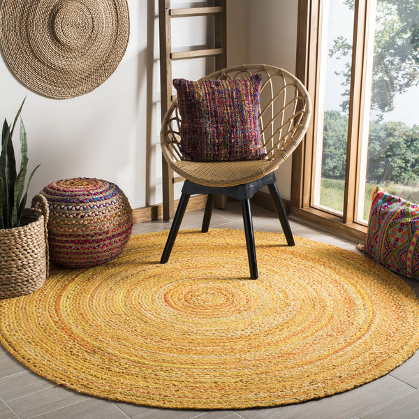 Safavieh Braided Handwoven Oval Area Rug In Warm Gold Cotton — Bohemian-Modern Texture, Low-Profile Elegance 7'-0" x 9'-0" BRD452D-79OV