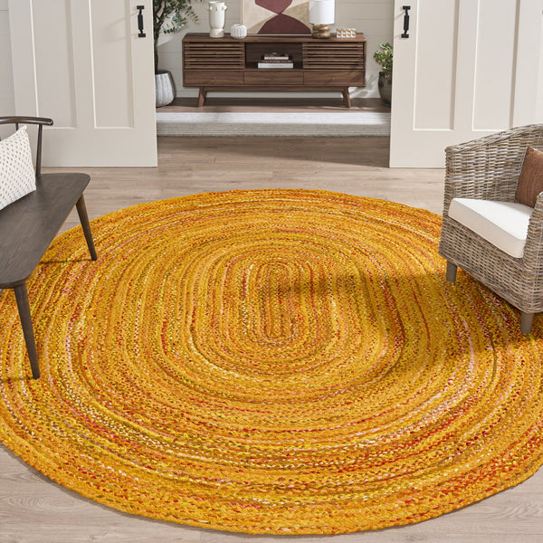 Safavieh Braided Handwoven Oval Area Rug In Warm Gold Cotton — Bohemian-Modern Texture, Low-Profile Elegance 7'-0" x 9'-0" BRD452D-79OV