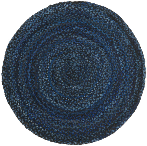 Safavieh Braided Hand-Woven Navy Black Cotton Round Rug — Slim Profile, Soft Durable Texture For Stylish Rooms 9'-0" x 9'-0" BRD452N-9R