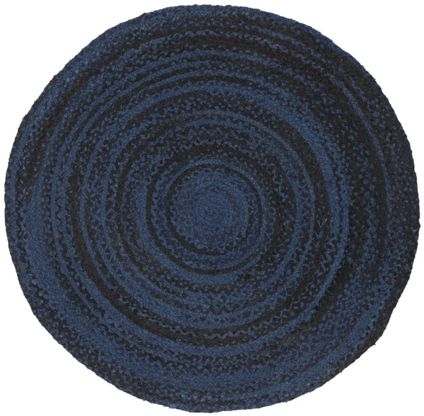 Safavieh Braided Hand-Woven Navy Black Cotton Round Rug — Slim Profile, Soft Durable Texture For Stylish Rooms 9'-0" x 9'-0" BRD452N-9R
