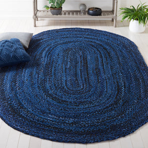 Safavieh Braided Hand-Woven Navy Black Cotton Round Rug — Slim Profile, Soft Durable Texture For Stylish Rooms 9'-0" x 9'-0" BRD452N-9R