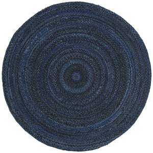 Safavieh Braided Hand-Woven Navy Black Cotton Round Rug — Slim Profile, Soft Durable Texture For Stylish Rooms 9'-0" x 9'-0" BRD452N-9R