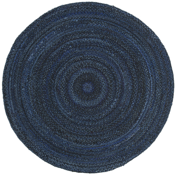 Safavieh Braided Hand-Woven Navy Black Cotton Round Rug — Slim Profile, Soft Durable Texture For Stylish Rooms 9'-0" x 9'-0" BRD452N-9R