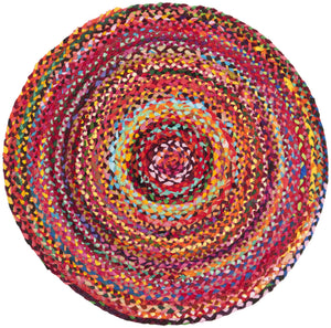 Safavieh Braided Hand‑Woven Rust Multi Round Area Rug — Soft Cotton Low‑Profile 1/4" Pile, Boho Elegance 9'-0" x 9'-0" BRD452P-9R