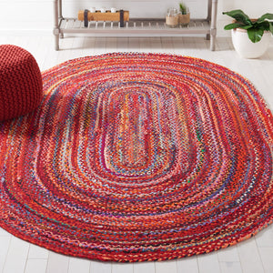 Safavieh Braided Hand‑Woven Rust Multi Round Area Rug — Soft Cotton Low‑Profile 1/4" Pile, Boho Elegance 9'-0" x 9'-0" BRD452P-9R