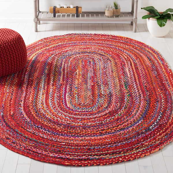 Safavieh Braided Hand‑Woven Oval Area Rug In Rich Rust Multi — Boho Cotton Low‑Profile Comfort & Warmth 8'-0" x 10'-0" BRD452P-8OV
