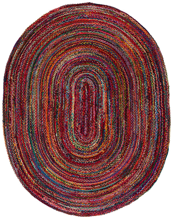 Safavieh Braided Hand‑Woven Rust Multi Round Area Rug — Soft Cotton Low‑Profile 1/4" Pile, Boho Elegance 9'-0" x 9'-0" BRD452P-9R