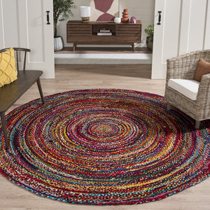 Safavieh Braided Hand‑Woven Oval Area Rug In Rich Rust Multi — Boho Cotton Low‑Profile Comfort & Warmth 8'-0" x 10'-0" BRD452P-8OV