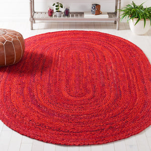 Safavieh Braided Oval 6X8 Red Cotton Area Rug - Hand-Woven Indian Craft, Low-Profile Boho Coastal Accent BRD452Q-68OV