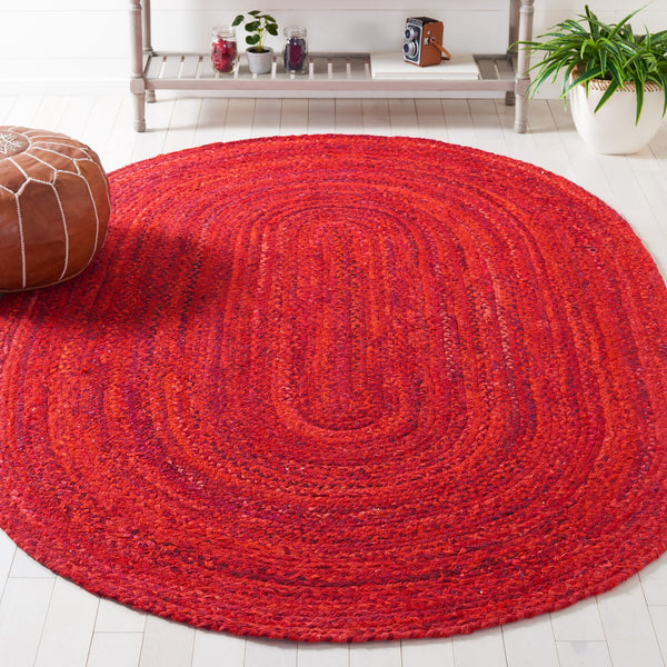 Safavieh Braided Oval 6X8 Red Cotton Area Rug - Hand-Woven Indian Craft, Low-Profile Boho Coastal Accent BRD452Q-68OV