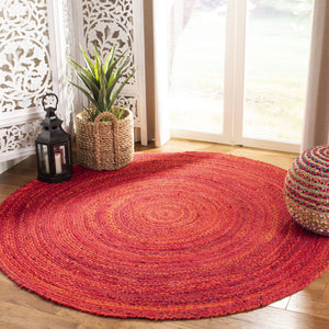 Safavieh Braided Oval 6X8 Red Cotton Area Rug - Hand-Woven Indian Craft, Low-Profile Boho Coastal Accent BRD452Q-68OV