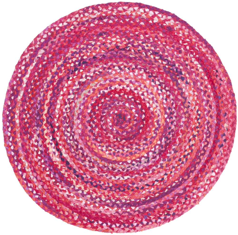 Safavieh Braided Hand-Woven Round Cotton Rug In Vibrant Pink Fuchsia — Boho Chic, Durable, Low-Profile 7Ft 7'-0" x 7'-0" BRD452U-7R