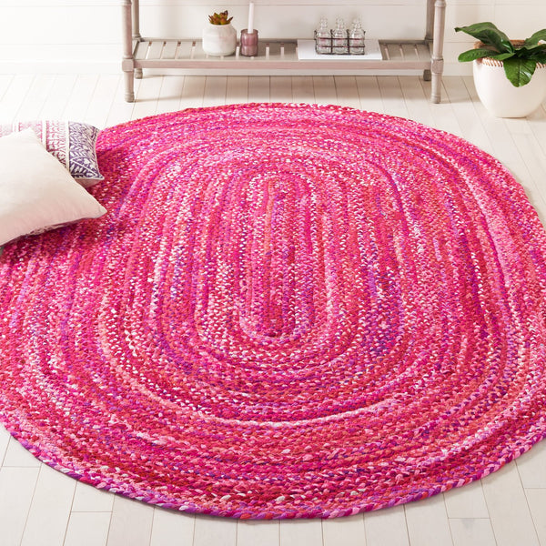 Safavieh Braided Hand-Woven Round Cotton Rug In Vibrant Pink Fuchsia — Boho Chic, Durable, Low-Profile 7Ft 7'-0" x 7'-0" BRD452U-7R