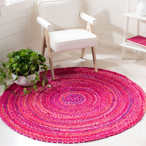 Safavieh Braided Handwoven Pink Fuchsia Oval Area Rug — 100% Cotton Low-Profile Boho Accent For Living Rooms 6'-0" x 8'-0" BRD452U-68OV